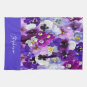 Monogram Paars Blauw Wit Bloemendek Viola Bloemen Theedoek (Horizontaal)