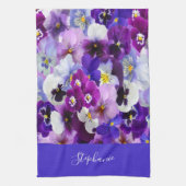 Monogram Paars Blauw Wit Bloemendek Viola Bloemen Theedoek (Verticaal)