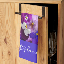 Monogram Paars Blauw Wit Bloemige Viooltje Bloemen Theedoek