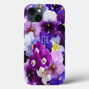 Monogram Paars Blauw Wit Viooltje Bloemig Case-Mate iPhone Case