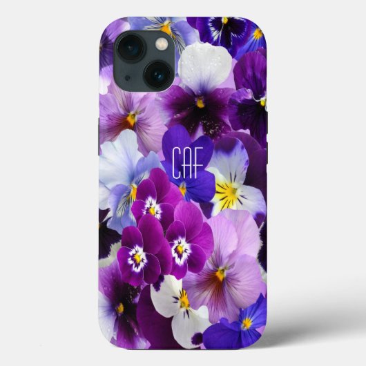 Monogram Paars Blauw Wit Viooltje Bloemig Case-Mate iPhone Case (Achterkant)