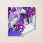 Monogram Paars Blauw Witte Bloemige Viooltjes Bloe Bad Handdoek (Wasdoekje)