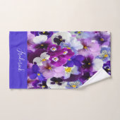 Monogram Paars Blauw Witte Bloemige Viooltjes Bloe Bad Handdoek (Handdoek)