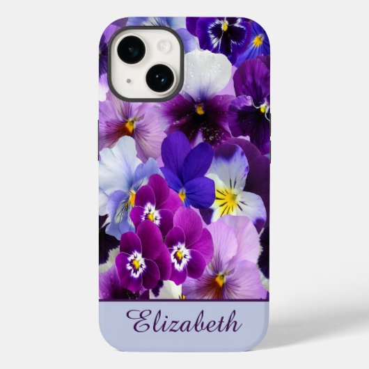 Monogram Paars Blauw Witte Viooltje Bloemig Case-Mate iPhone Case (Achterkant)
