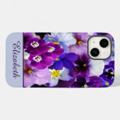 Monogram Paars Blauw Witte Viooltje Bloemig Case-Mate iPhone Case (Achterkant (horizontaal))