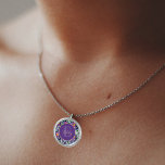 Monogram  Paars Blauwe Florals Zilver Vergulden Ketting<br><div class="desc">Paars Blauwe Florals Monogram Zilver Gepland Ketting . Het ontwerp heeft paarse blauwe bloemen op een paarse achtergrond. Dit prachtige zilveren Ketting kan worden aangepast door het monogram en de naam te wijzigen. Voor verdere aanpassingen kunt u contact met mij opnemen op mypaperlove2021@gmail.com</div>