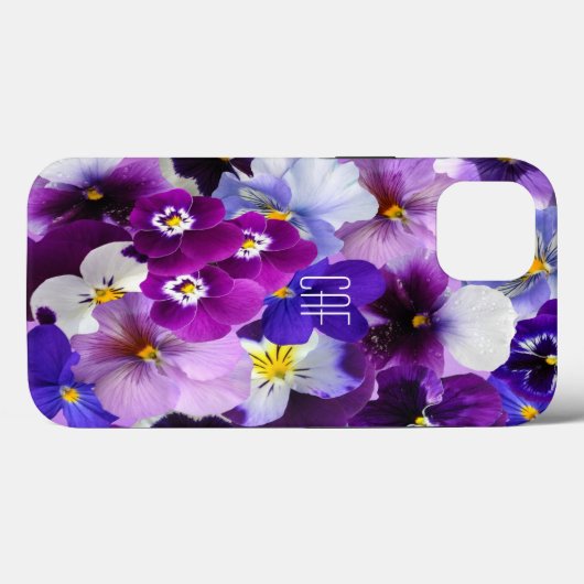 Monogram Paars Blue White Pansy Floral Case-Mate iPhone Case (Achterkant (horizontaal))