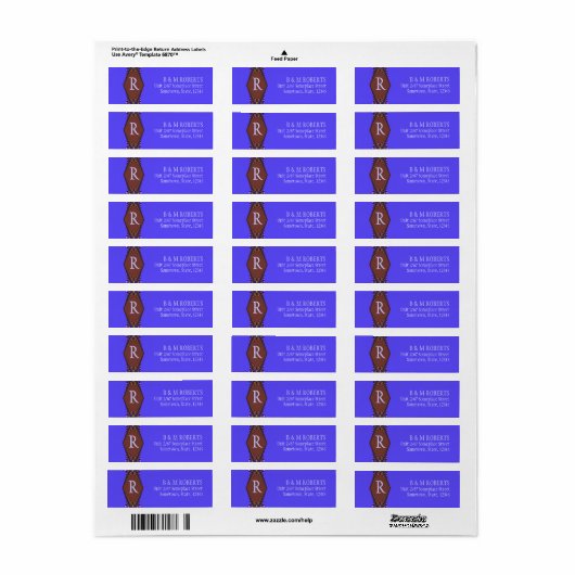 Monogram Paars Bruin Adres Etiket (Full Sheet)