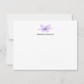 Monogram Paars Butterfly Minimalist Girly Script Notitiekaartje (Voorkant)