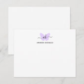 Monogram Paars Butterfly Minimalist Girly Script Notitiekaartje (Voorkant / Achterkant)