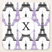 Monogram Paars Chic Eiffel Tower Patroon Kartonnen Onderzetters (Voorkant)