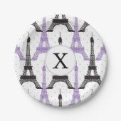 Monogram Paars Chic Eiffel Tower Patroon Papieren Bordje (Voorkant)
