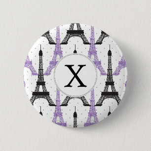Monogram Paars Chic Eiffel Tower Patroon Ronde Button 5,7 Cm