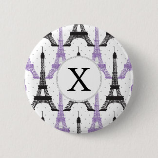 Monogram Paars Chic Eiffel Tower Patroon Ronde Button 5,7 Cm