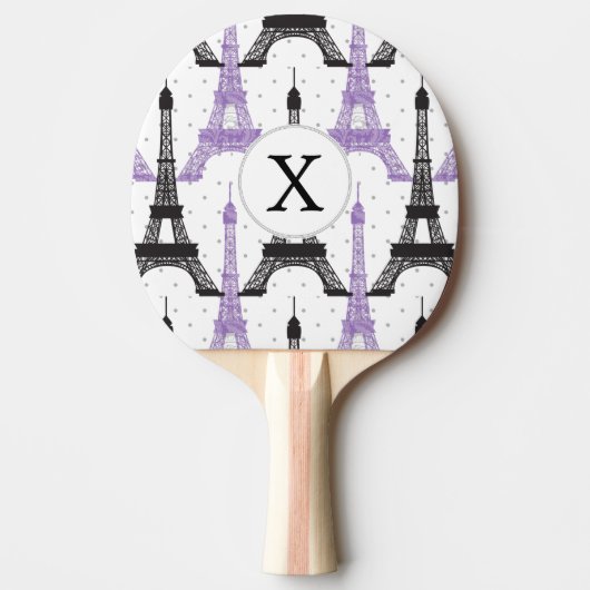 Monogram Paars Chic Eiffel Tower Patroon Tafeltennisbatje (Voorkant)