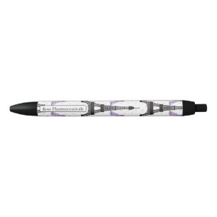 Monogram Paars Chic Eiffel Tower Patroon Zwarte Inkt Pen