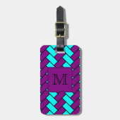 Monogram Paars en Aqua Herringbone Bagagelabel (Voorkant verticaal)