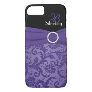 Monogram Paars en Black Damask iPhone 7 Hoesje
