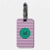 Monogram Paars en Emerald Green Stripes Pattern Bagagelabel (Achterkant verticaal)