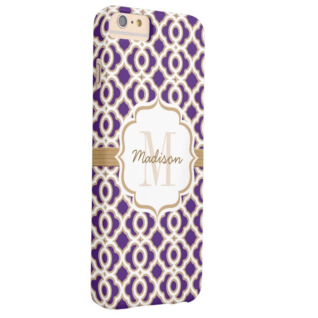 Monogram Paars en goudquatrefolie Case-Mate iPhone Case (Achterkant/Rechts)
