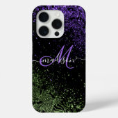 Monogram Paars en Groen Glitter Case-Mate iPhone Case (Achterkant)