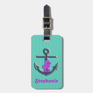 Monogram Paars en kalkoen van de zeepaardanker Bagagelabel