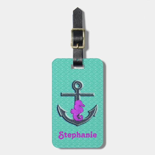 Monogram Paars en kalkoen van de zeepaardanker Bagagelabel (Voorkant verticaal)