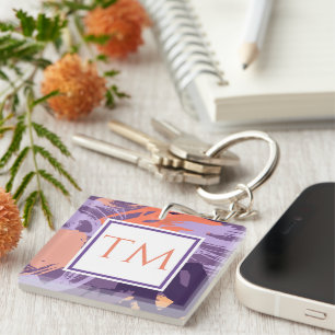 Monogram Paars en koraal Abstract Sleutelhanger