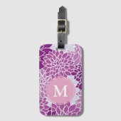 Monogram Paars en Lila bloempatroon Bagagelabel (Voorkant (verticaal))
