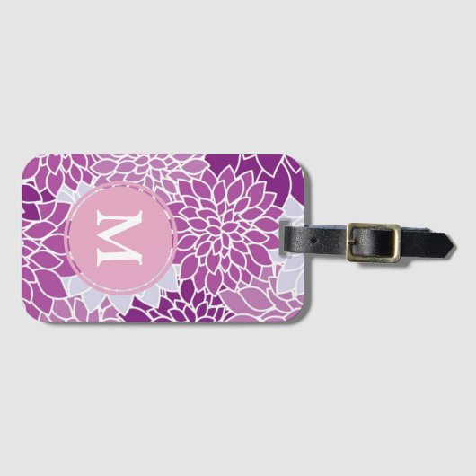 Monogram Paars en Lila bloempatroon Bagagelabel (Voorkant (horizontaal))