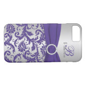Monogram Paars en Silver Damask iPhone 7 Hoesje (Achterkant (Horizontaal))
