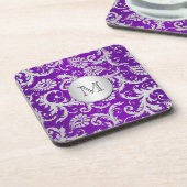 Monogram Paars en Silver Damask Onderzetter Set (6 (Linkerzijde)