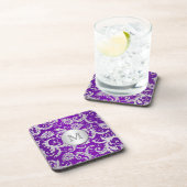 Monogram Paars en Silver Damask Onderzetter Set (6 (Rechterzijde)
