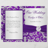 Monogram Paars en Silver Damask Wedding Program (Voorkant / Achterkant)