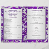Monogram Paars en Silver Damask Wedding Program (Achterkant)