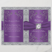 Monogram Paars en Silver Floral Wedding Programme (Voorkant)
