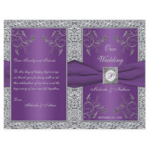 Monogram Paars en Silver Floral Wedding Programme