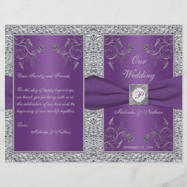 Monogram Paars en Silver Floral Wedding Programme