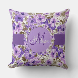 Monogram Paars en White Floral Pillow 2 Kussen