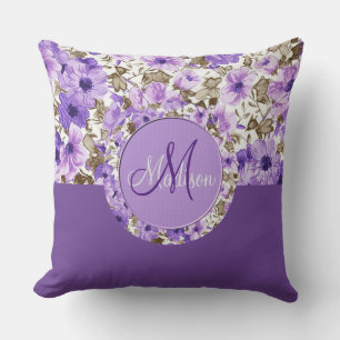 Monogram Paars en White Floral Pillow 3 Kussen