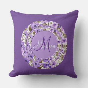 Monogram Paars en White Floral Pillow 5 Kussen