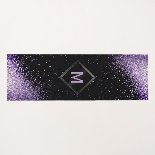 Monogram Paars Faux Glitter Yogamat (Achterkant (horizontaal))