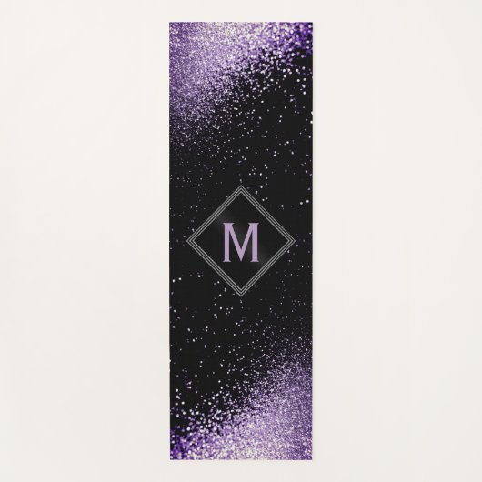 Monogram Paars Faux Glitter Yogamat (Voorkant)
