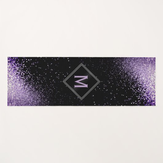 Monogram Paars Faux Glitter Yogamat (Voorkant (horizontaal))