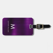 Monogram Paars Faux Metal Steel Styled Custom Bagagelabel (Voorkant horizontaal)