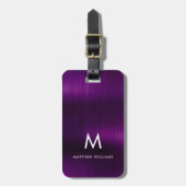 Monogram Paars Faux Metal Steel Styled Custom Bagagelabel (Voorkant verticaal)