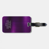 Monogram Paars Faux Metal Steel Styled Custom Bagagelabel (Achterkant horizontaal)