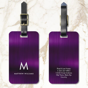 Monogram Paars Faux Metal Steel Styled Custom Bagagelabel
