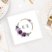 Monogram Paars Floral Boho Gold Lijst Wedding Servet