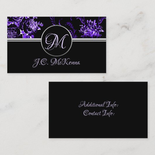 Monogram Paars Floral Visitekaartje (Voorkant / Achterkant)